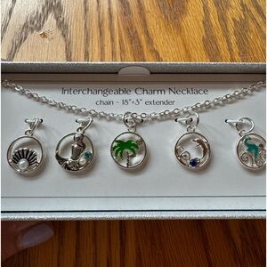 Ocean Beach Silver Charm necklace Interchangeable 18” with extender NWT